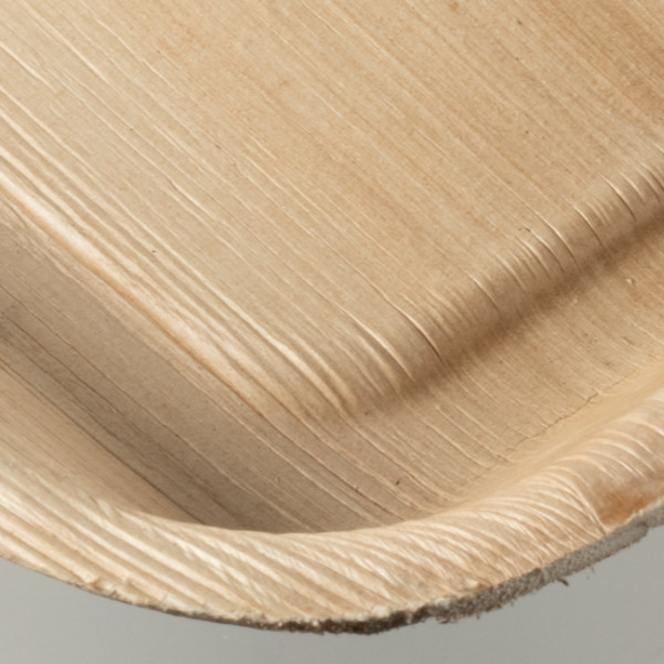 Assiette carrée palmier écologique 17x17cm jetable, assiette ronde 3 compartiments fibres végétales.