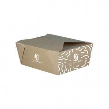 Boîte rectangulaire personnalisée en carton avec couvercle à rabat 1350 mL - Impression jusqu'à 4 couleurs - Kraft