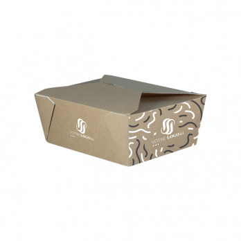 Boîte rectangulaire personnalisée en carton avec couvercle à rabat 1350 mL - Impression jusqu'à 4 couleurs - Kraft
