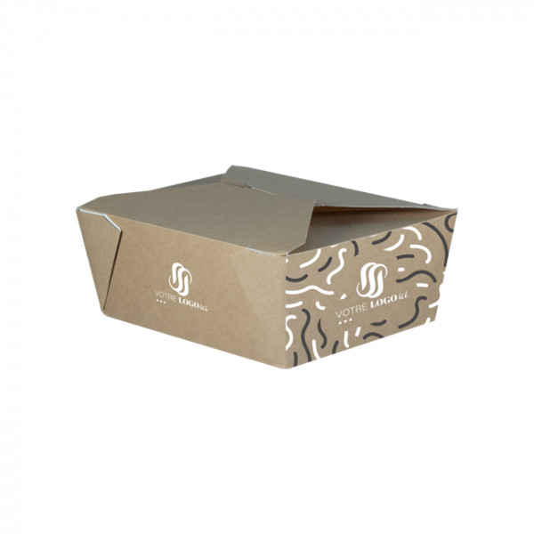 Boîte rectangulaire personnalisée en carton avec couvercle à rabat 1350 mL - Impression jusqu'à 4 couleurs - Kraft