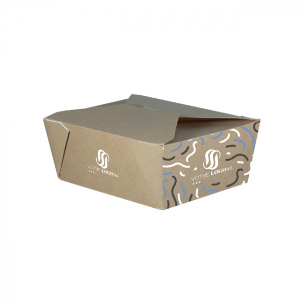 Boîte rectangulaire personnalisée en carton avec couvercle à rabat 1350 mL - Impression jusqu'à 4 couleurs - Kraft
