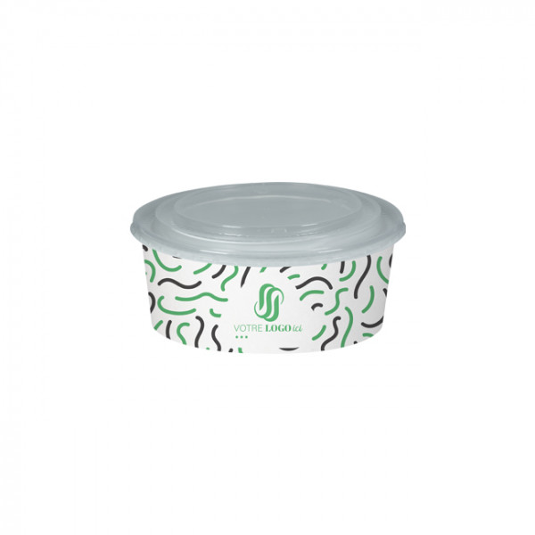 Boîte à salade ronde personnalisée en carton avec couvercle 1300 mL - Impression jusqu'à 4 couleurs