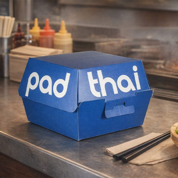 Boîtes carrées en carton personnalisé couleur dans la cuisine d'un restaurant