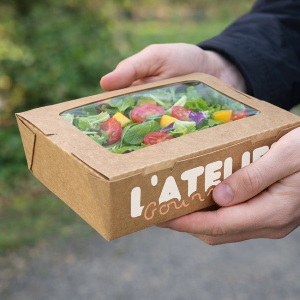 Boîtes à salades en carton kraft rectangulaires personnalisées