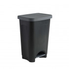 Poubelle à pédale 50 L - Plastique noir avec couvercle gris