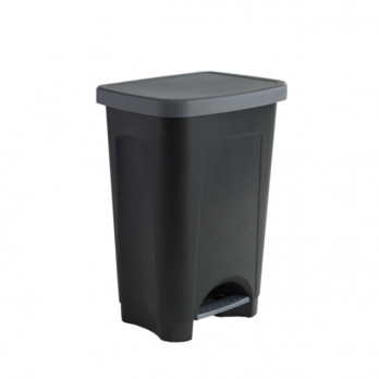 Poubelle à pédale 50 L - Plastique noir avec couvercle gris