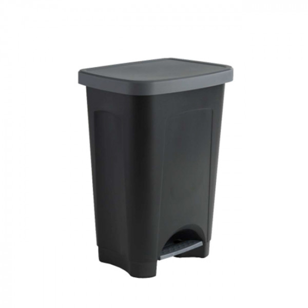Poubelle à pédale 50L gris et noir en plastique