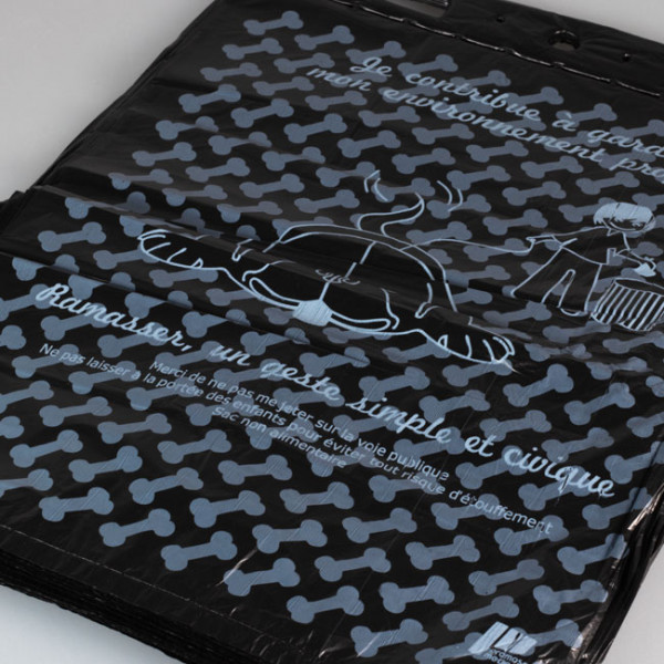 sac à déjection canine noir, sac-poubelle, sac en plastique renforcé, 130L, déchets, lien de fermeture.