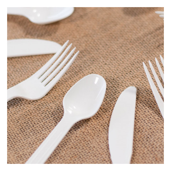 couteau réutilisable blanc 18,5 cm, couverts réutilisables, vaisselle écologique, fibres végétales, PET, transparents, 18cm