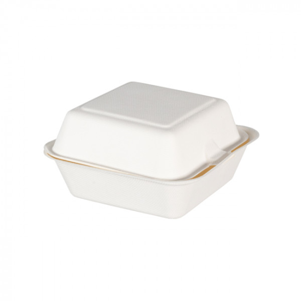 Boîte burger carrée en fibres végétales 450 mL
