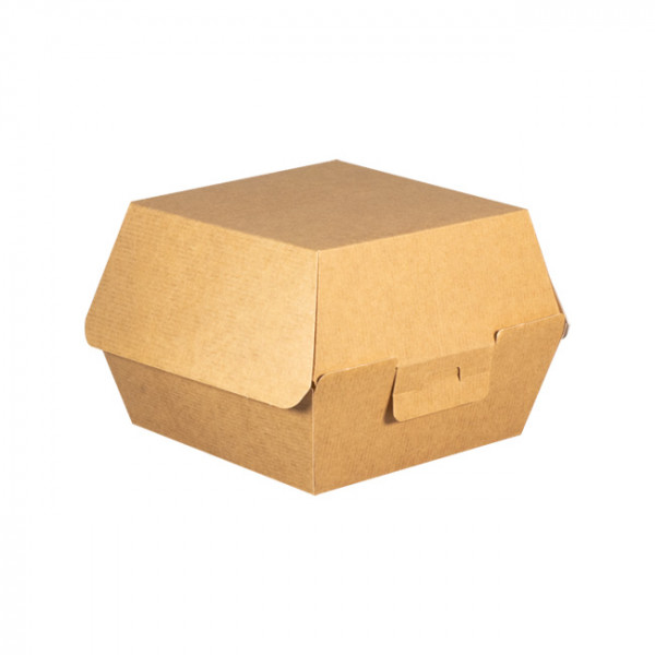 Boîte burger carrée en carton kraft 14x13x9 cm - Barquettes, boîtes, pots et bols