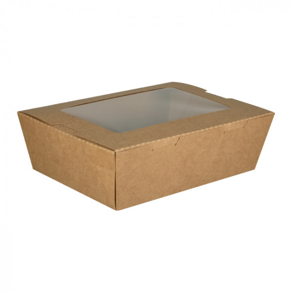 Boîte à salade rectangulaire en carton kraft avec fenêtre 2100 mL