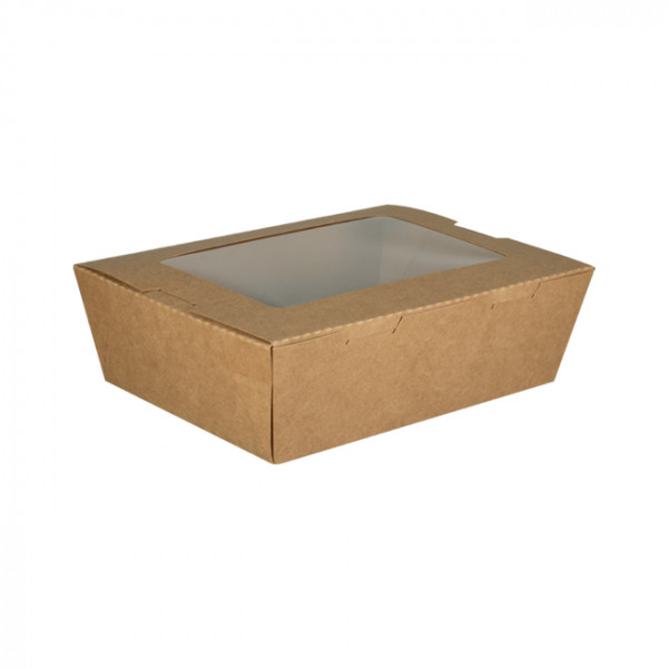 Boîte à salade en carton kraft avec couvercle à fenêtre 1200 mL