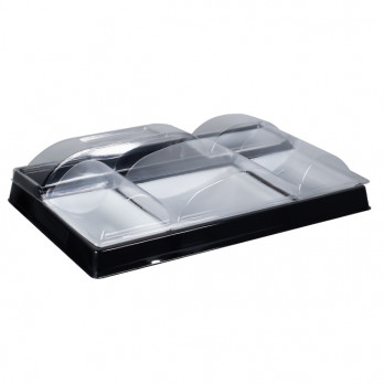 Plateau-repas luxe en plastique noir et blanc 38,7 x 24,7 cm - 5 compartiments