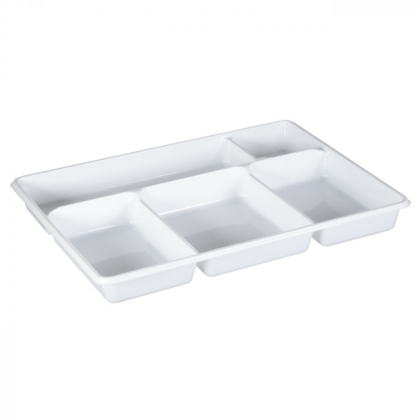 Plateau-repas en plastique blanc 5 compartiments 29 x 22,4 cm