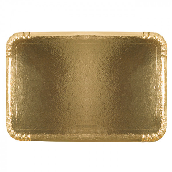 Plateau traiteur en carton doré 28x42cm - idéal pour petits-fours - catégorie Plateaux et saladiers traiteurs.