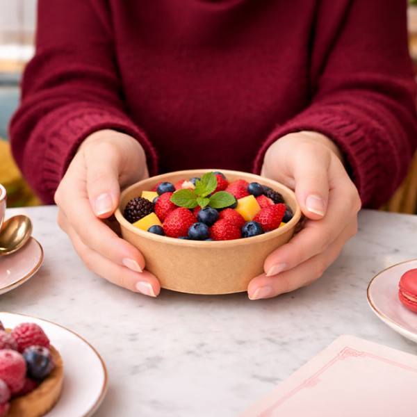 Bol carton kraft avec couvercle pour salade de fruits