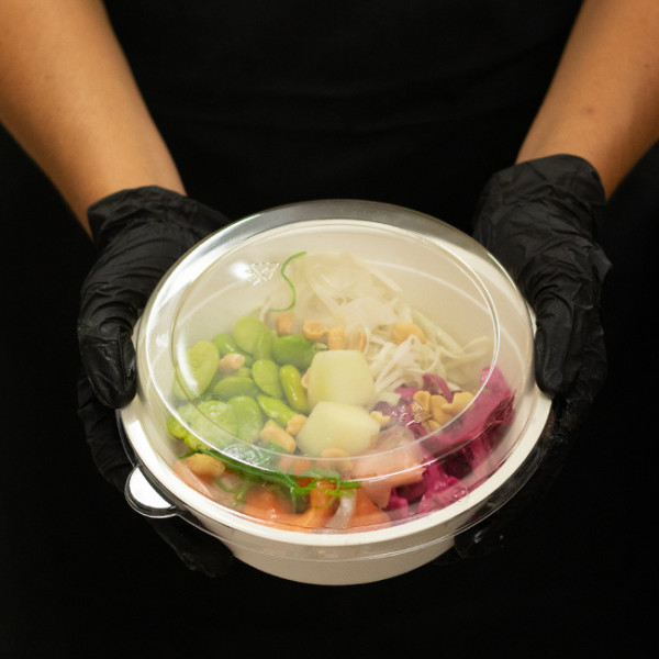 Bol en fibres végétales et couvercle en PET 950 mL - écologique, barquette, boîte, pot, bol, assiette jetable.