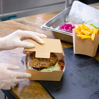 Boîte à burger carrée en carton kraft 14,4 x 13,6 x 9,2 cm