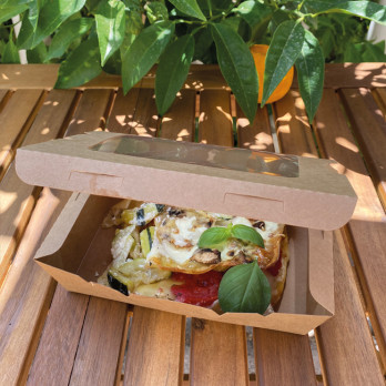 Boîte à salade rectangulaire en carton kraft et couvercle à fenêtre 1200 mL