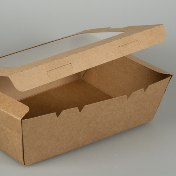 boite a salade carton kraft carree couvercle fenetre 1200 ml