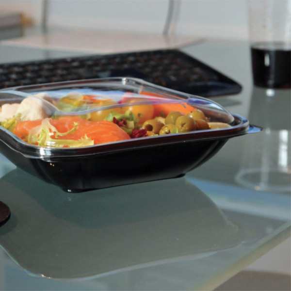 boite crudipack noire couvercle alimentaire pet 19 cm i10010