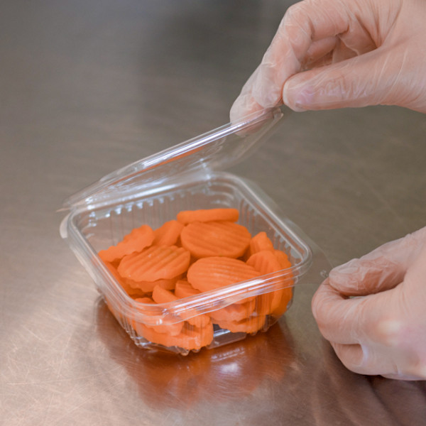 Barquette PET 250 mL avec couvercle attenant en plastique pour nourriture