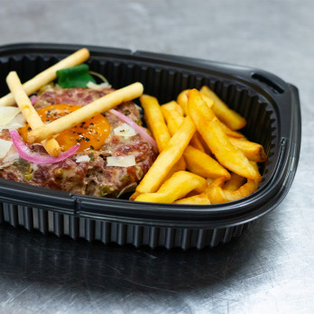 Boîte repas rectangulaire noire et couvercle en PP Cookipack 800 mL