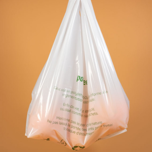 Sacs réutilisables à bretelles 26x45 cm pour emballages en carton kraft et PET jusqu'à 780 mL.