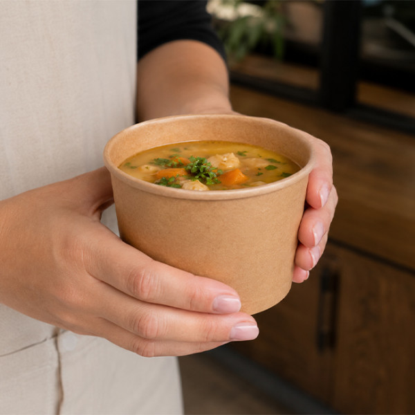 Pot à soupe en carton kraft pour soupe et veloutés vente à emporter restaurant