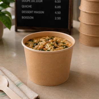 Pots à soupe en carton kraft et couvercles