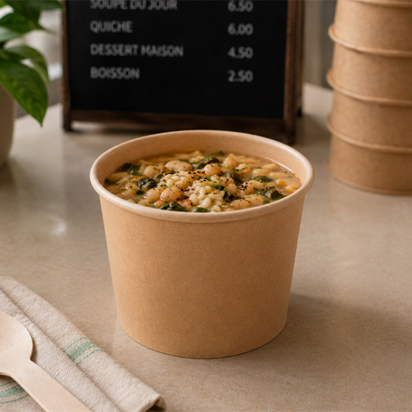 Petit pot à soupe en carton kraft pour les professionnels
