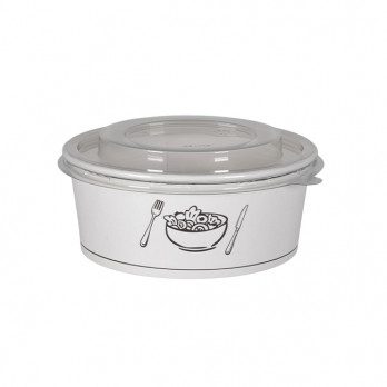 Bol en carton blanc décoré et couvercle en PET 750 mL - Collection tendance