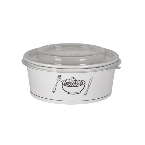 Bol en carton blanc décoré et couvercle en PET 750 mL - Collection tendance