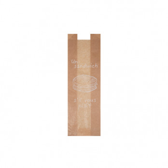 Sachet sandwich en papier kraft décoré à fenêtre 10 + 6 x 32 cm - Collection naturelle