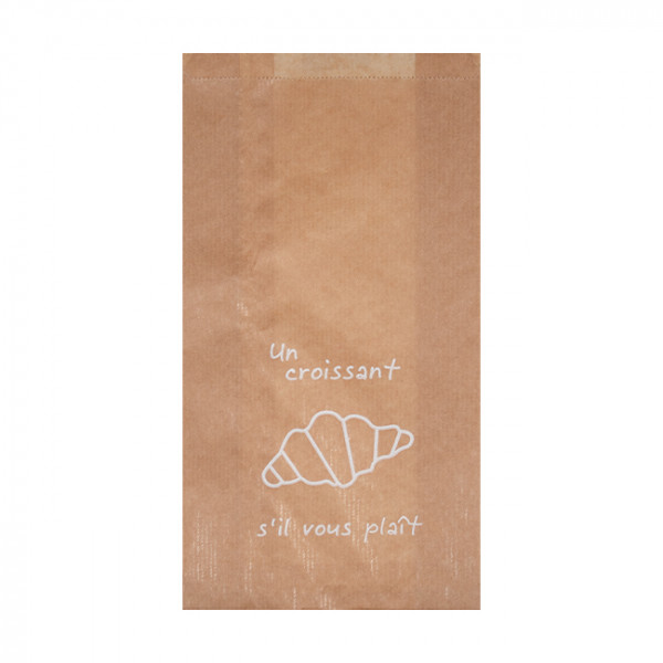 Sachet 3-4 viennoiseries en papier kraft décoré 14 + 6 x 28 cm - Collection naturelle