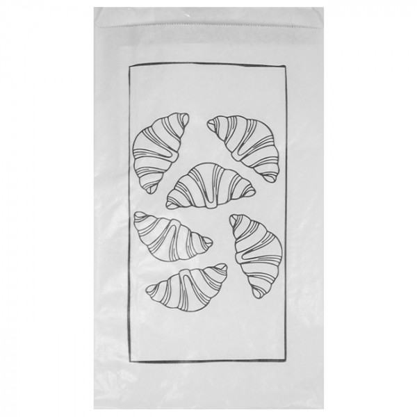 Sachet 5-6 viennoiseries en papier blanc décoré 19 + 6 x 34 cm - Collection tendance