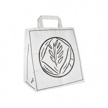 Sac cabas en papier blanc décoré avec poignées plates 26 + 17 x 28 cm - Collection tendance
