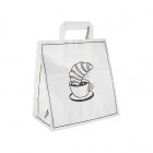 Sac cabas en papier blanc décoré avec poignées plates 26 + 17 x 28 cm - Collection tendance