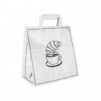 Sac cabas en papier blanc décoré avec poignées plates 26 + 17 x 28 cm - Collection tendance