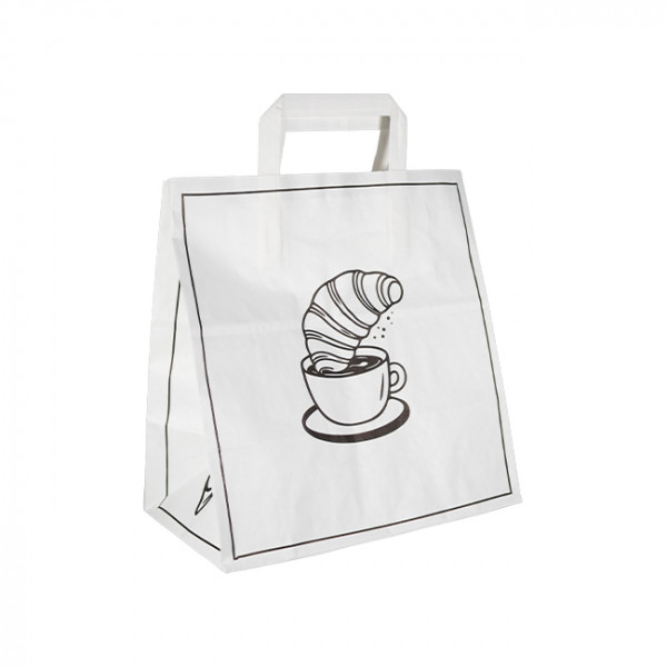 Sac cabas en papier blanc décoré avec poignées plates 26 + 17 x 28 cm - Collection tendance