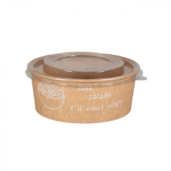 Bol en carton kraft décoré et couvercle en PET 750 mL - Collection naturelle