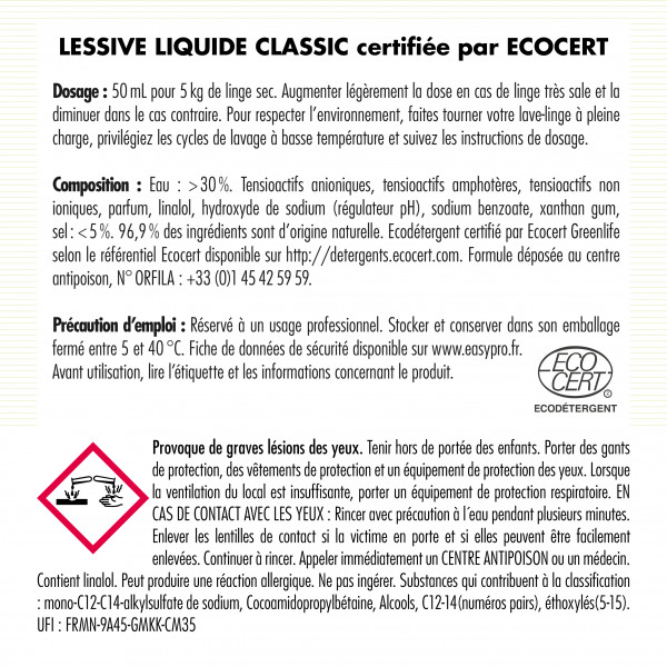 Lessive liquide écologique pas chère Ecocert Easypro
