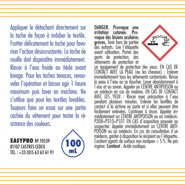 flacon de détachant professionnel pour taches de rouille