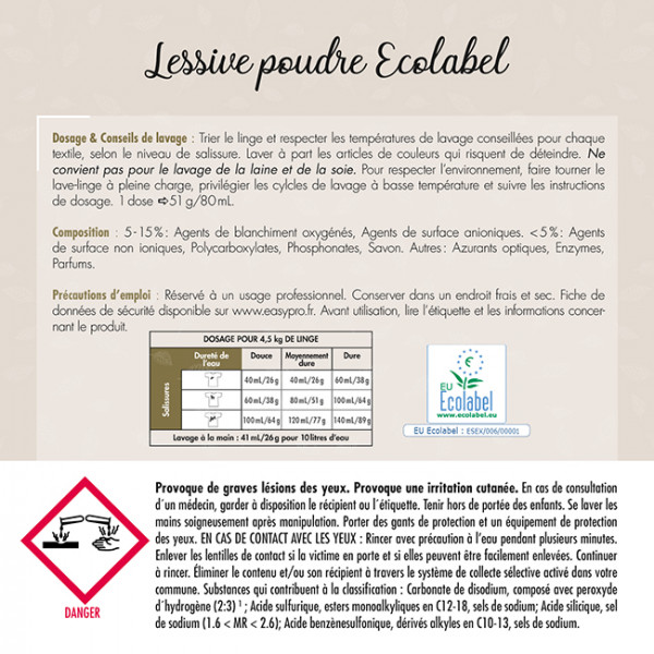 Étiquette de lessive en poudre Ecolabel Easypro