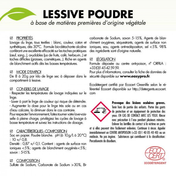 Lessive professionnelle en poudre écologique