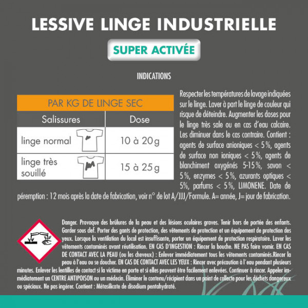 Lessive poudre industrielle professionnelle super activée