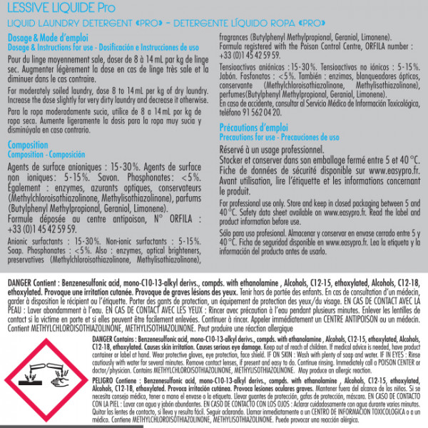 Composition de la lessive liquide pro Easypro