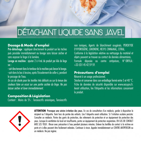 Composition du détachant liquide sans javel d'Easypro