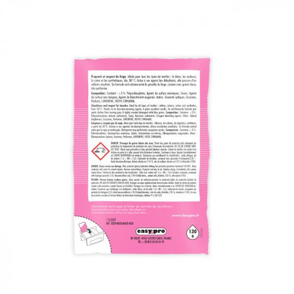 Lessive en poudre en étui souple en plastique pour distributeur automatique dans laverie